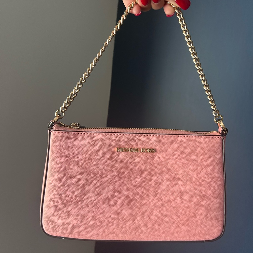 Michael Kors Pink Wristlet with Gold Chain